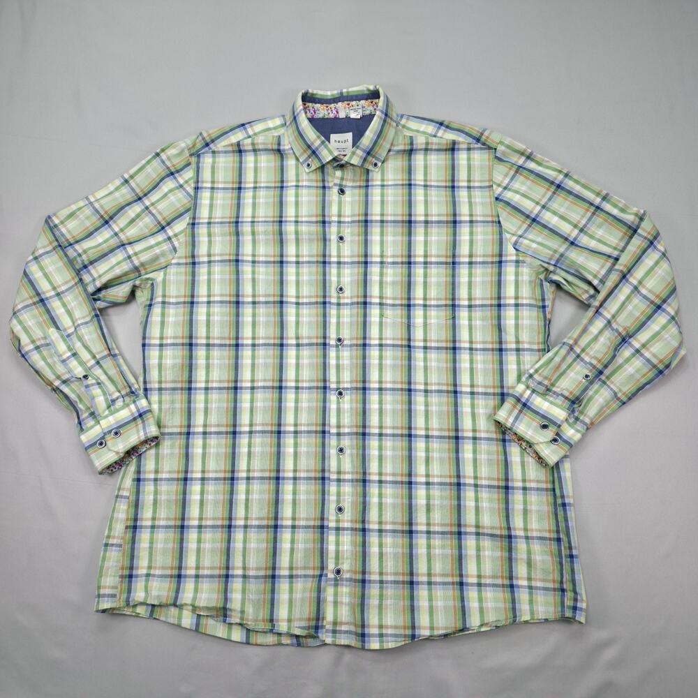 Haupt Germany Mens Modern Fit Plaid Button Down Long Sleeve XXL 45/46 Buisness